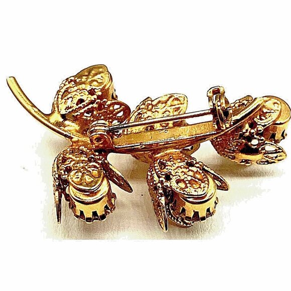 Vintage Schreiner? Ornate Faceted Amber Crystal Floral Gold 1960's Brooch - Picture 6 of 9
